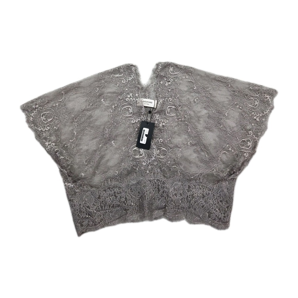 New‎ Loyd Ford Top Womens 2 Short Sleeve Lace Nylon Gray $478